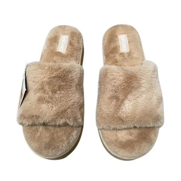 Muk Luks‎ Kirstey Platform Slide Slippers Women’s 7/8 Tan Fluffy Irish Cream NEW - Image 2