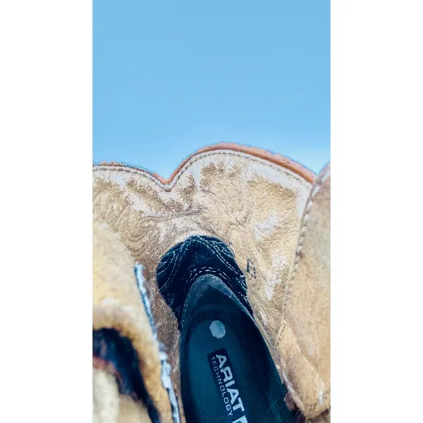 Ariat Fat Baby Tan Ostrich quill pebbled leather Cowgirl round toe boots W sz6 - Image 10