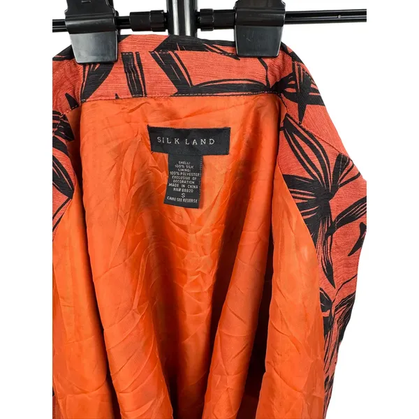 Silkland 100% Silk Jacket Blazer Orange Black Floral Button Front‎ Small - Image 5