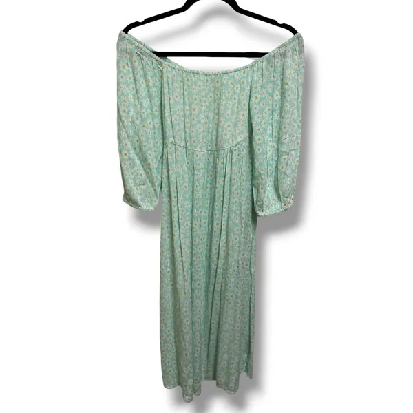Billabong Mint Green Daisy Floral Smocked Off Shoulder Maxi Dress NWT Size Large - Image 2