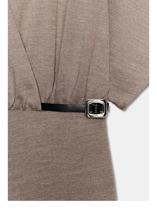 Zara Taupe Kimono-Sleeve Midi Dress with Black Belt - Image 3