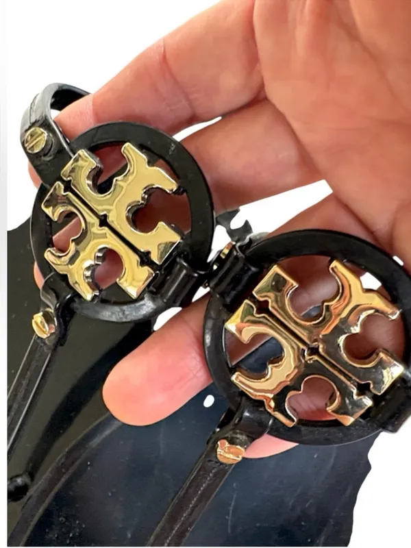EUC Tory Burch Mini Miller Jelly Sandals Black Gold Size 10 Retail $125.00 - Image 4