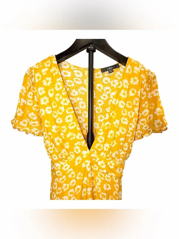 LULUS Women’s Garden Explorer Mustard Yellow Floral Print Mini Dress Size XXS - Image 5