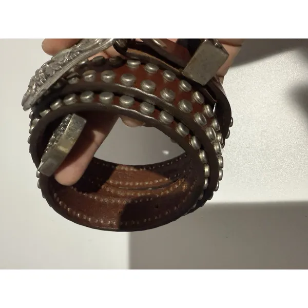 Western Studded Belt San Juan Creek Brown Leather Silver Stamped‎ 35" Sz 30 - Image 4