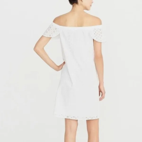 J. Crew White Eyelet Off the Shoulder Dress Women's XXS Lace Feminine‎ Mini - Image 2