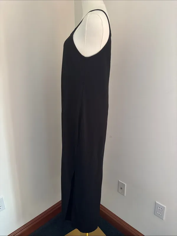 Mimi Maternity Black Slip Maxi Dress with Thin Straps - Image 3