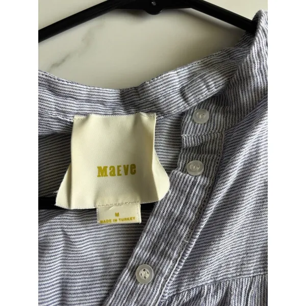 Maeve Anthropologie Women’s Blue White Striped Ruffle Sleeve Cotton Top Small - Image 9