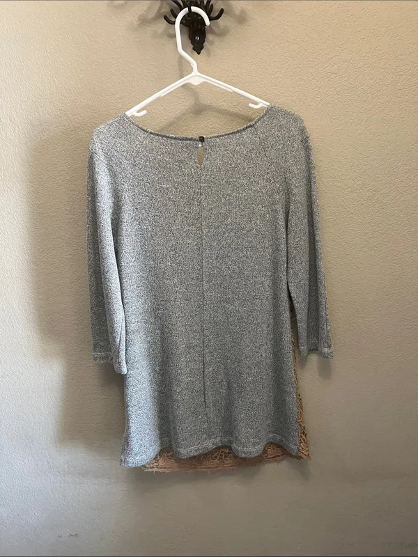 dolan Beige Crochet-Front Long Sleeve Dress with Gray Raglan Sleeves - Image 3