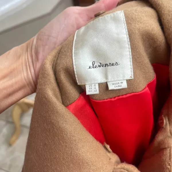 Elevenses anthropologie Women Camel Toggle‎ Coat Wool Blend Sz 0 coat wool blend - Image 4