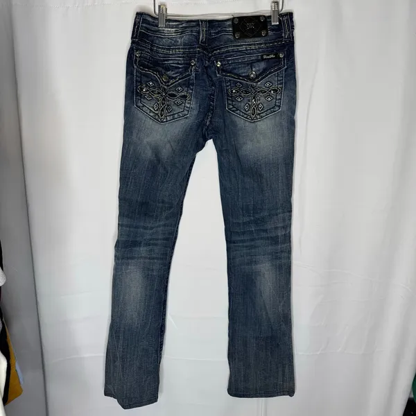 Miss Me Mid Rise Bootcut Jeans 31 Embellished Flap Pockets - Image 3