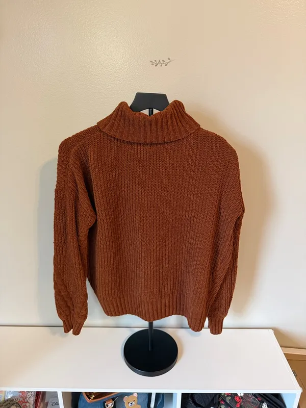 Pink Rose Large Cozy Women's Rust Turtleneck Sweater - Image 3