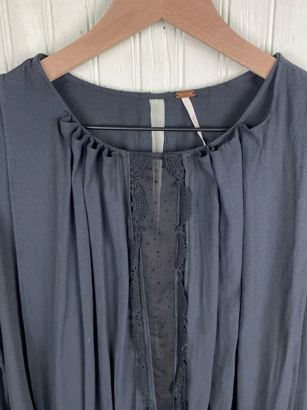 Free People Soul Serene Top Black Size XS Sheer Contrast Whimsigoth Boho Witchy - Image 12