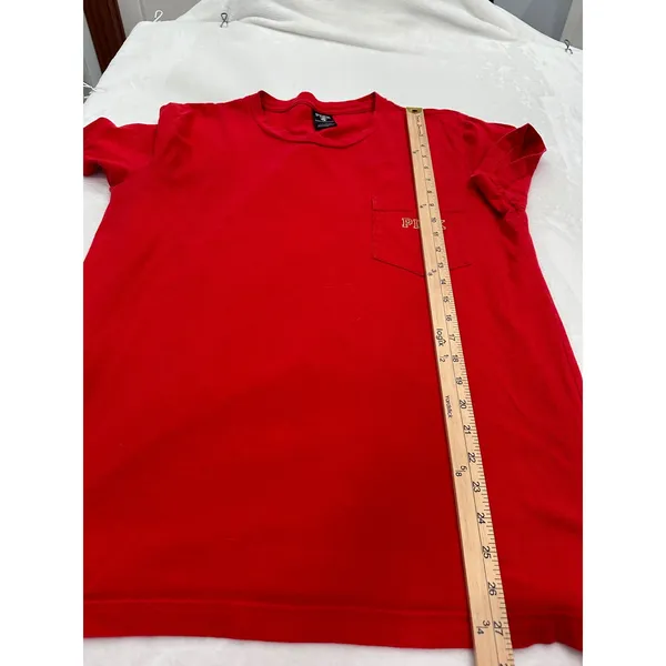 PINK Victoria's Secret Red Short Sleeve Pocket T-Shirt Gold Glitter Dog Logo L - Image 7