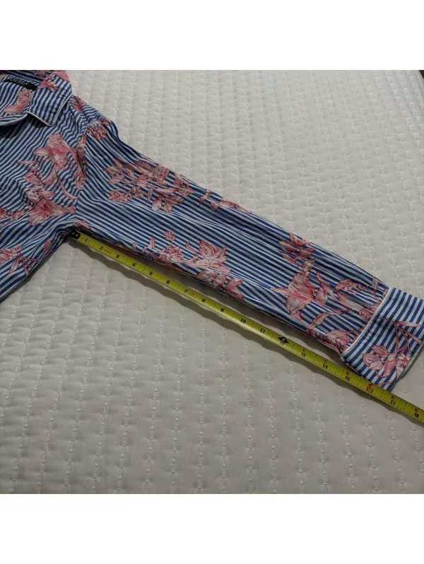 Lauren Ralph Lauren Floral & Stripe Blue Pajama Sleep Shirt Button Up M Medium - Image 9