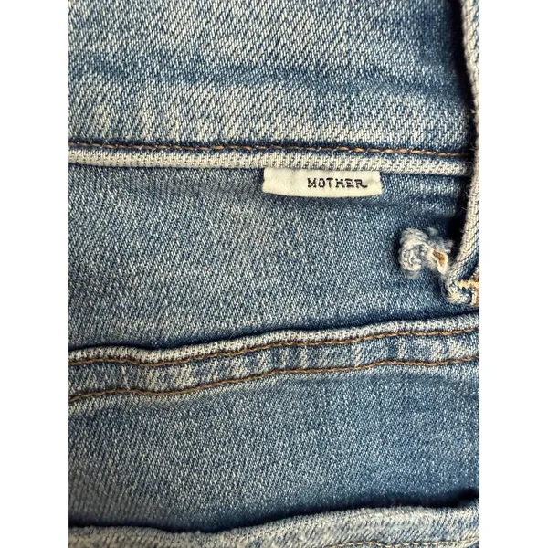 MOTHER High Waisted Rider Ankle Fray Jeans 24 Distressed Straight Blue USA - Image 6