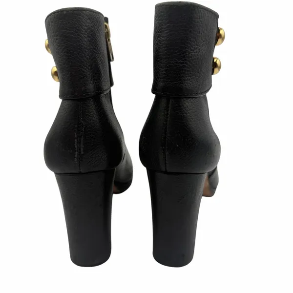 Kate Spade Bridgette Black Pebble Leather Gold Button Platform Block Heel 7.5 - Image 8