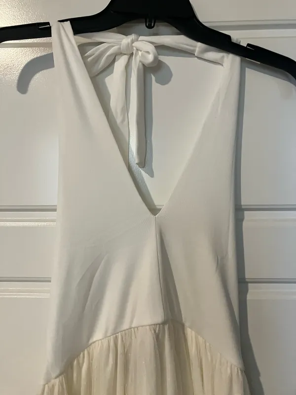 Elegant White halter Midi Dress Size M - Image 6