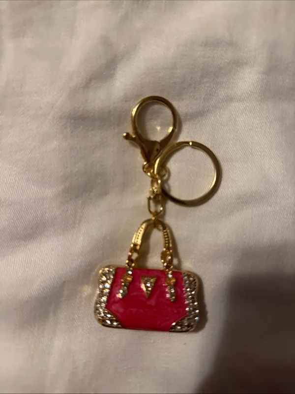 Gold-tone Keychain Charm with Pink Purse Accent - Image 4