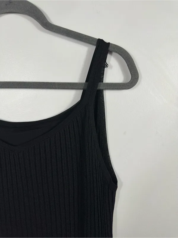 Eileen Fisher Black Ribbed Knit Tank‎ Midi Dress Small Viscose Minimalist - Image 6