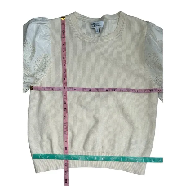& Other Stories knit puff eyelet sleeve top Medium - Image 2