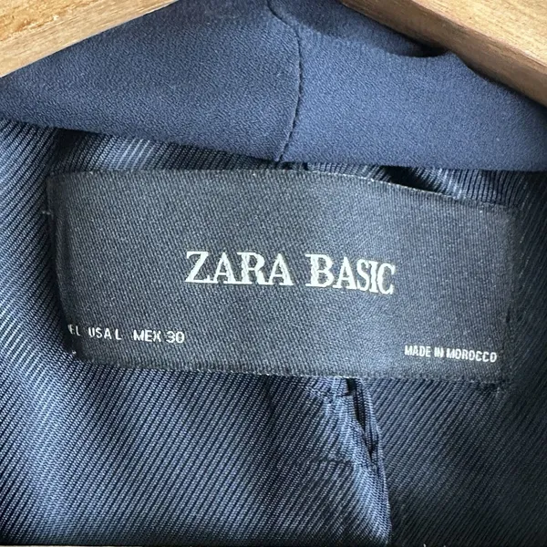 Zara Blazer Sz L Navy Blue Jacket Scarf Tie Women’s Preppy Workwear - Image 8