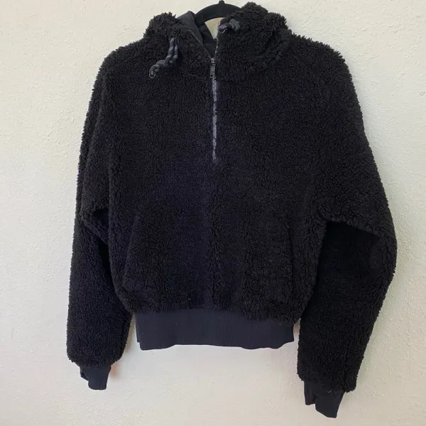 Lululemon Textured Fleece 1/2‎ Zip Black size 4 sherpa hooded - Image 3