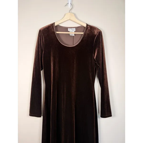 Vintage 90s Dress Brown Velvet Long Maxi Goth Whimsigoth Size‎ 8 Party Holiday - Image 2