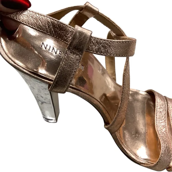 Nine West Metallic Platform Crystal Clear Heels. Copper Strapping WORN ONCE. - Image 13