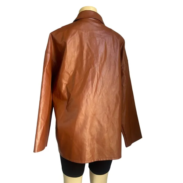 SHEIN Brown PU Faux Leather Shacket Jacket Women’s 6 Oversized Button Down - Image 3