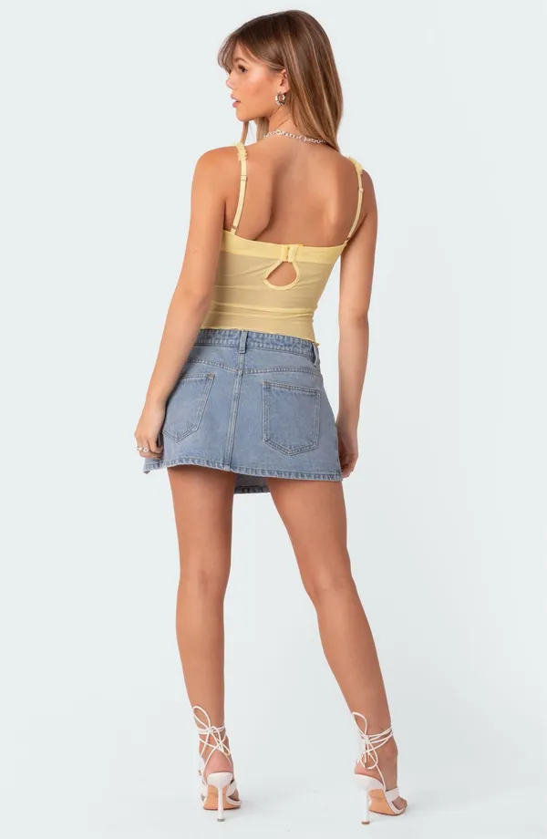 Edikted Mercy Sheer Mesh Bra Top Yellow  — Trendy going out top - Image 2