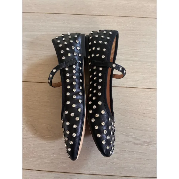 Flashy Black Rhinestone Embellished Mary Jane Pointed Toe Flats Size 8.5 - Image 4