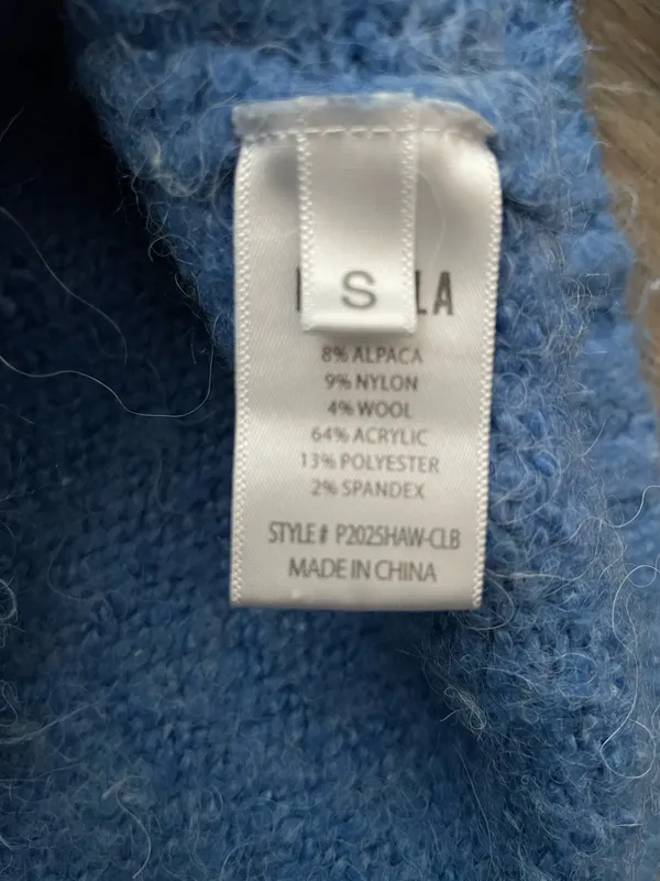 Pistola Alpaca Blend Blue Mock Neck Sweater Small Fuzzy Knit Pullover - Image 3