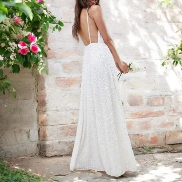 NWT ASOS Ivory Sequined Beaded Josie Backless Cami Maxi Wedding Dress Size 6 NEW - Image 5