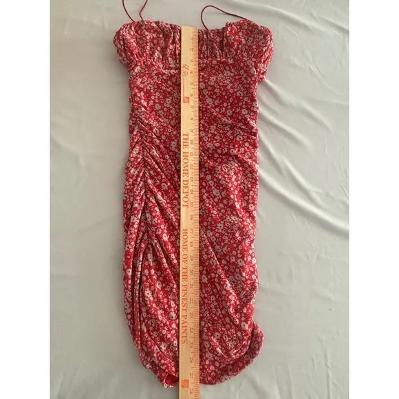 Hello Molly Red Floral Mesh Ruched Bodycon‎ Mini Dress Womens US 6 Medium - Image 7