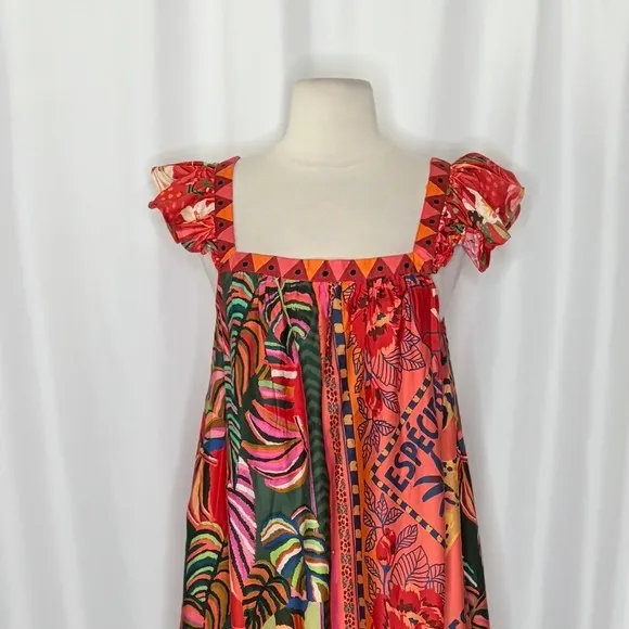 Anthropologie FARM RIO Mosaic Midi Dress Cotton Pockets Colorful Tropical Medium - Image 3