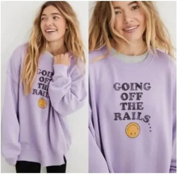 Aerie crewneck the chill sweatshirt off the rails graphic ribbed smiley face - Image 2