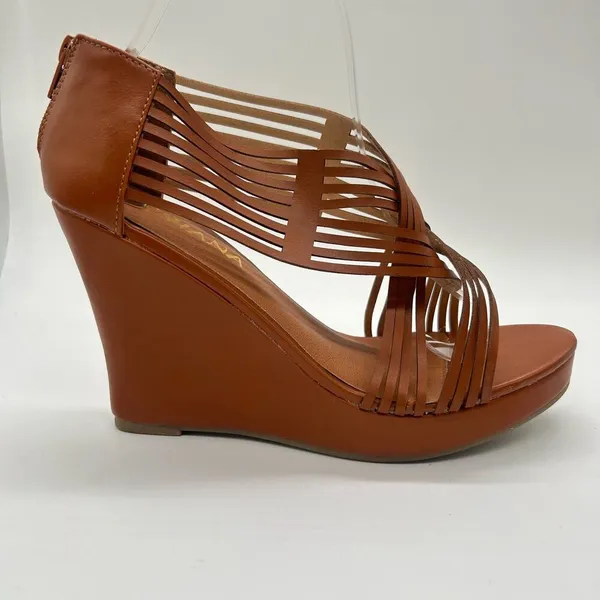 Diviana Sandal Womens 8.5 Brown Kealie Criss Cross‎ Cut Out Platform Wedges NEW - Image 3