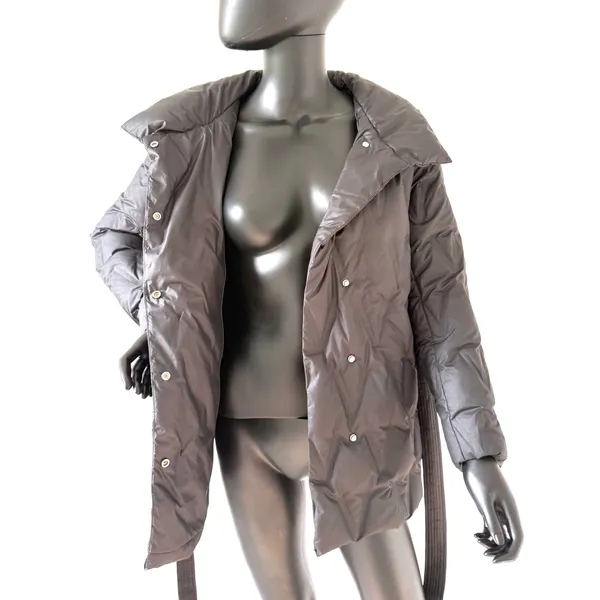 Black Down Puffer Jacket Shawl Collar Wrap Belt Winter Outerwear Coat Parka Size M - Image 6