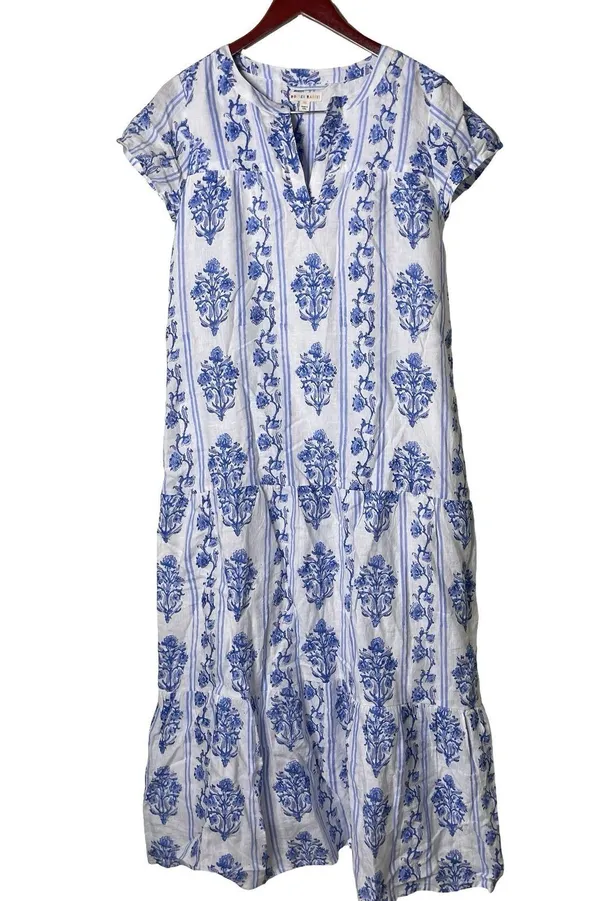 Roller Rabbit white blue Lily Stripe Pamina linen maxi dress sz XS - Image 2