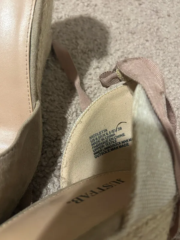 JustFab Taupe and Cream Espadrille Wedge Sandals with Ankle Wrap - Image 8