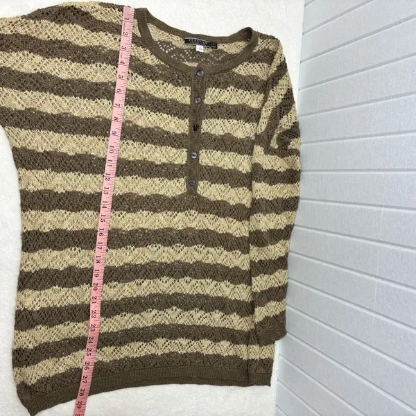 Peruvian Connection Vintage‎ Crochet knit Brown and Cream Striped Sweater Size L - Image 9