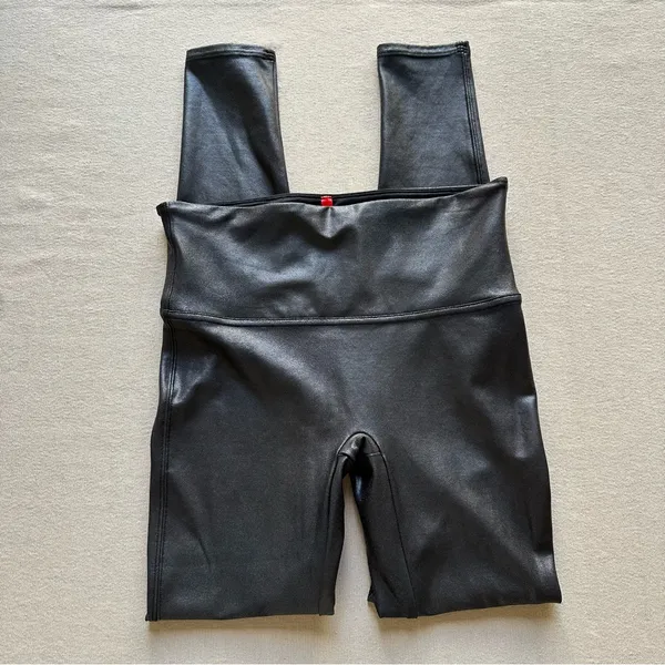 Spanx SPANXshape Faux Leather Shiny Black Leggings - Image 3