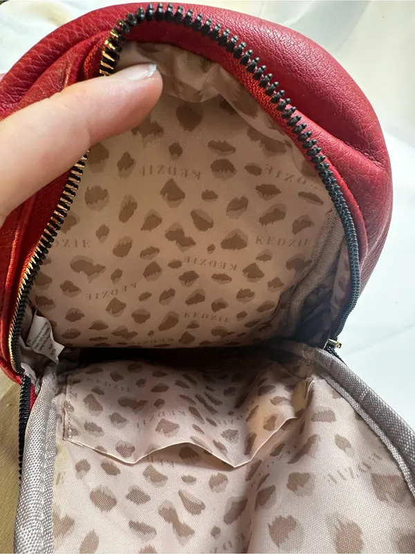 T547. Kedzie Red Vegan Leather Mini Convertible Backpack Crossbody Gold Hardware - Image 5