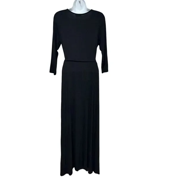 West K Black Faux Wrap Maxi Dress 3/4 Sleeve V-Neck D6983 Size M - Image 3