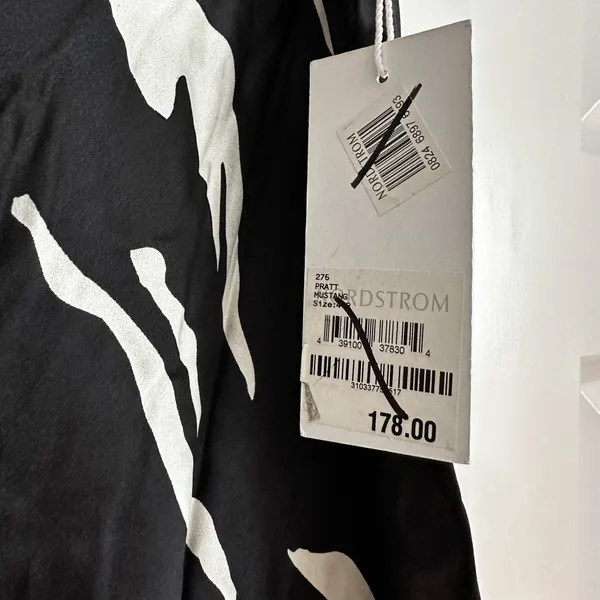 Reformation Pratt Silk Skirt in‎ Black and Cream Print NWT 4 - Image 7