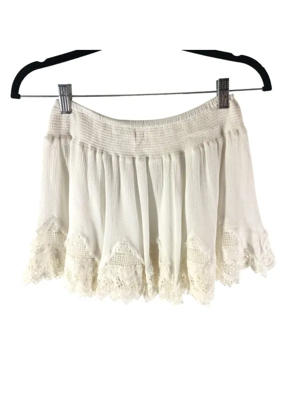 Surf Gypsy Mini Skirt Swim Cover Crinkle Crochet White S - Image 2