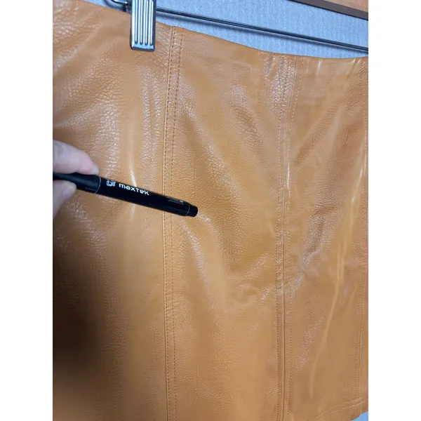 Shinestar Mini Skirt M Brown Faux Leather Panel Stitched Edgy Minimalist READ - Image 4