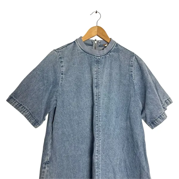 Free People Harlow Blue Denim Short Sleeve Shift A-Line Mini Dress Size XS - Image 4