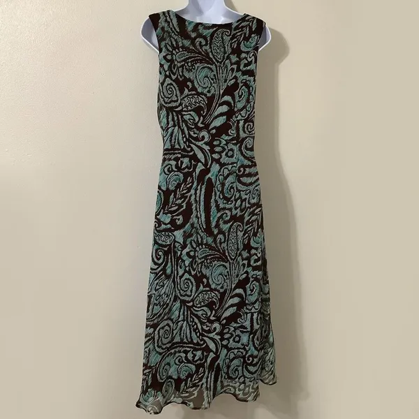 Studio I Brown Paisley Maxi Dress Size‎ 12 90s Forest Fairy Fairycore Feminine Bohemian - Image 4