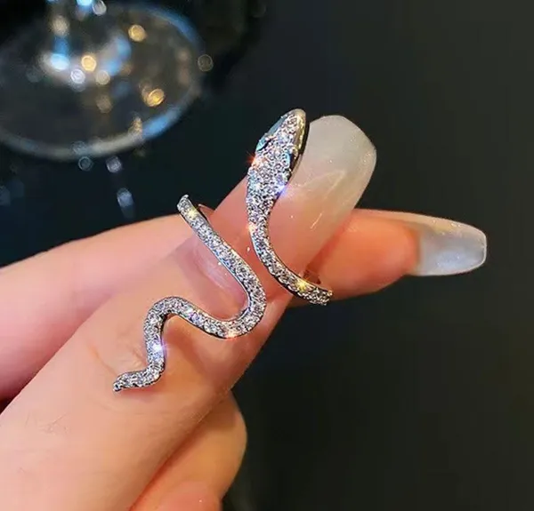 Gothic Rhinestone Snake Ring Adjustable - Image 3
